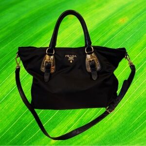 Prada Black Nylon Shoulder Bag with Gold Hardware